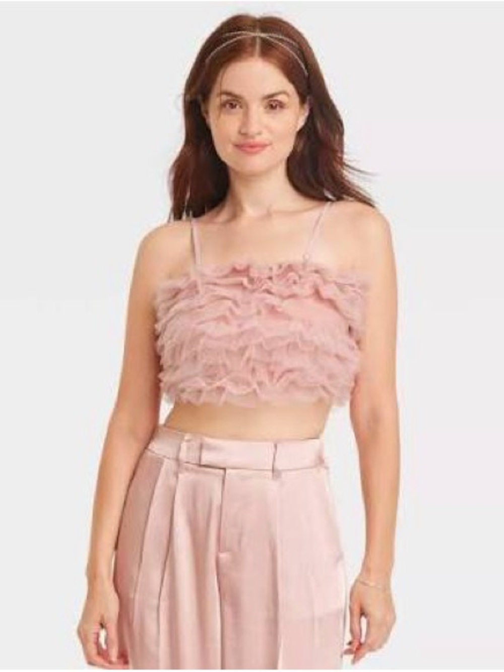 a new day Pink Ruffle Tulle Crop Cami